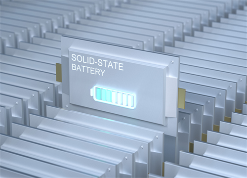 Solid-state battery cells in a factory setting, representing the low self-discharge technology compared to traditional lithium-ion batteries.